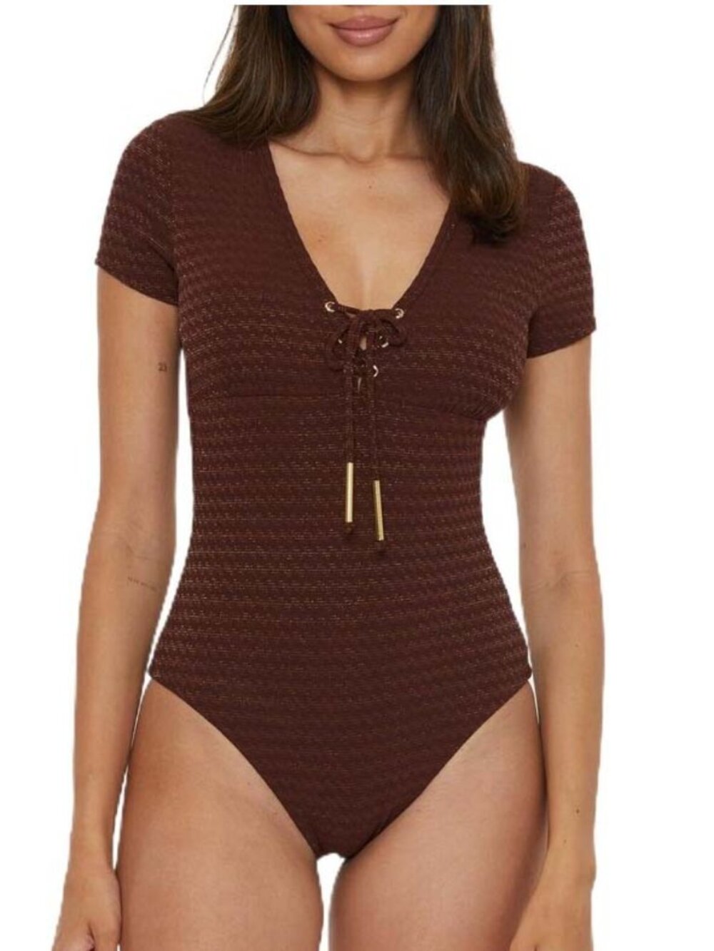 NWT Trina Turk Glimmer Lace Up One Piece Swimsuit